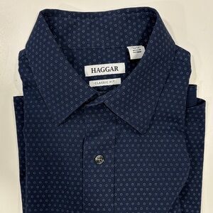 Haggar Men's Navy Patterned Button Down Shirt